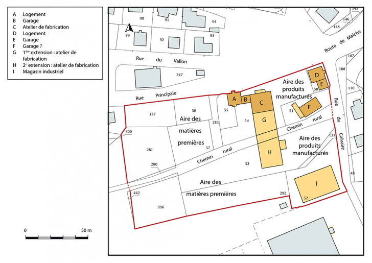 Plan-masse et de situation. Extrait du plan cadastral, 2018, section AD. © Bertrand Turina / Région Bourgogne-Franche-Comté, Inventaire du patrimoine - 2020