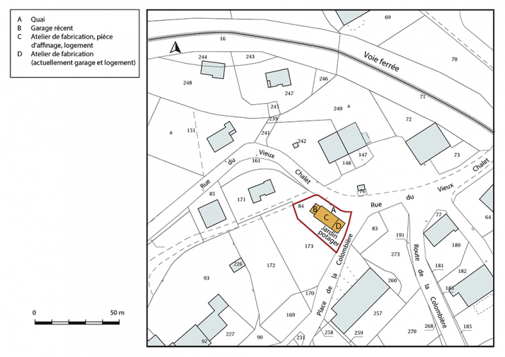 Plan-masse et de situation. Extrait du plan cadastral, 2018, section AB. © Bertrand Turina / Région Bourgogne-Franche-Comté, Inventaire du patrimoine - 2020