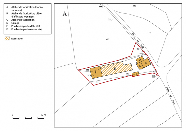 Plan-masse et de situation. Extrait du plan cadastral, 2017, section B. © Bertrand Turina / Région Bourgogne-Franche-Comté, Inventaire du patrimoine - 2020