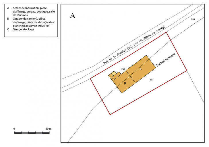 Plan-masse et de situation. Extrait du plan cadastral, 2018, section B. © Bertrand Turina / Région Bourgogne-Franche-Comté, Inventaire du patrimoine - 2020 Plan-masse et de situation. Extrait du plan cadastral, 2018, section B. © Bertrand Turina / Région Bourgogne-Franche-Comté, Inventaire du patrimoine - 2020