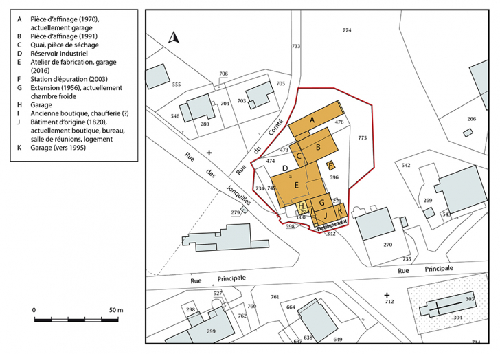 Plan-masse et de situation. Extrait du plan cadastral, 2019, section B. © Bertrand Turina / Région Bourgogne-Franche-Comté, Inventaire du patrimoine - 2020 Plan-masse et de situation. Extrait du plan cadastral, 2019, section B. © Bertrand Turina / Région Bourgogne-Franche-Comté, Inventaire du patrimoine - 2020
