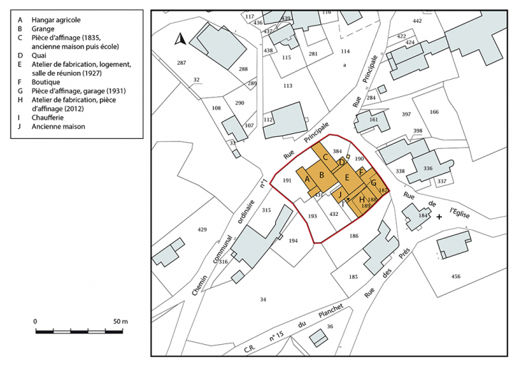Plan-masse et de situation. Extrait du plan cadastral, 2019, section A. © Bertrand Turina / Région Bourgogne-Franche-Comté, Inventaire du patrimoine - 2020 Plan-masse et de situation. Extrait du plan cadastral, 2019, section A. © Bertrand Turina / Région Bourgogne-Franche-Comté, Inventaire du patrimoine - 2020