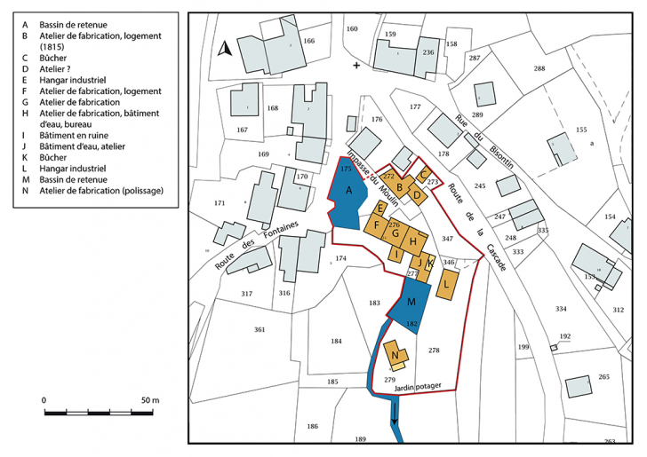 Plan-masse et de situation. Extrait du plan cadastral, 2018, section A. © Bertrand Turina / Région Bourgogne-Franche-Comté, Inventaire du patrimoine - 2020