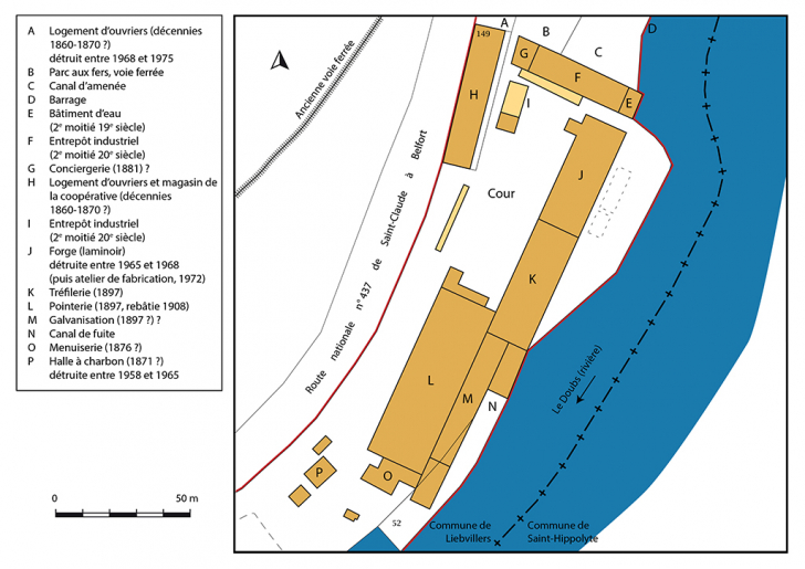 Plan de datation des bâtiments. Extrait du plan cadastral, 2019, section B. © Bertrand Turina / Région Bourgogne-Franche-Comté, Inventaire du patrimoine - 2020