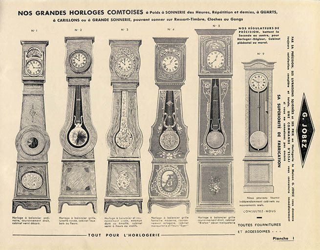 Manufacture d'horlogerie en tous genres [...] G. Jobez succ[esseu]r à Morez (Jura) France [catalogue de production, pl. 1], 1931. © Laurent Poupard / Région Bourgogne-Franche-Comté, Inventaire du patrimoine - 2020