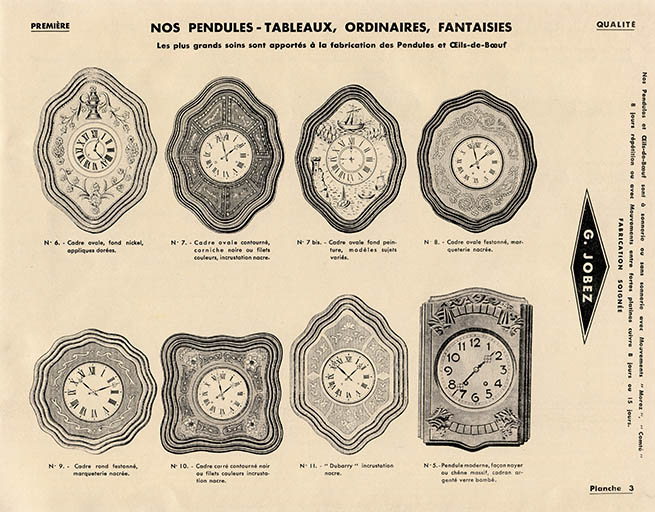 Manufacture d'horlogerie en tous genres [...] G. Jobez succ[esseu]r à Morez (Jura) France [catalogue de production, pl. 3], 1931. © Laurent Poupard / Région Bourgogne-Franche-Comté, Inventaire du patrimoine - 2020