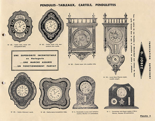 Manufacture d'horlogerie en tous genres [...] G. Jobez succ[esseu]r à Morez (Jura) France [catalogue de production, pl. 5], 1931. © Laurent Poupard / Région Bourgogne-Franche-Comté, Inventaire du patrimoine - 2020
