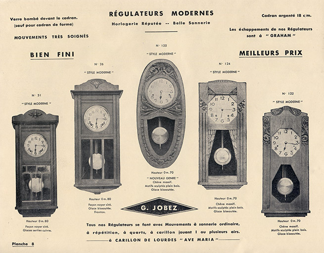 Manufacture d'horlogerie en tous genres [...] G. Jobez succ[esseu]r à Morez (Jura) France [catalogue de production, pl. 8], 1931. © Laurent Poupard / Région Bourgogne-Franche-Comté, Inventaire du patrimoine - 2020