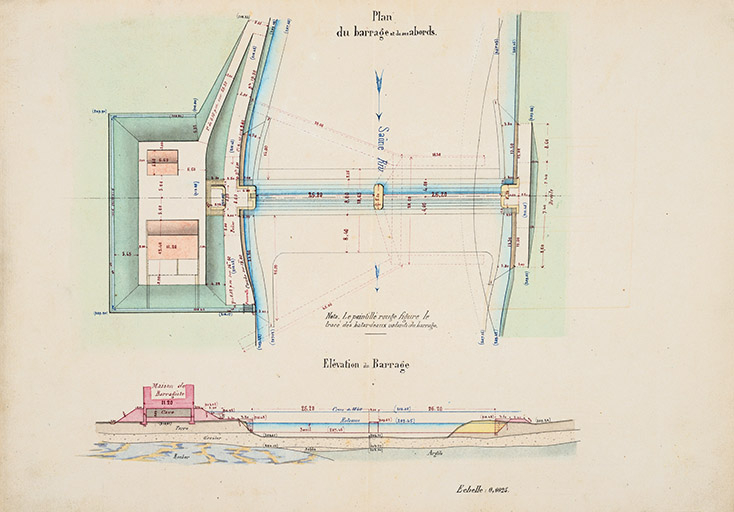 Canal de l'Est, projet des travaux de la dérivation de Port-sur-Saône - barrage mobile (1878) : détail du barrage et de ses abords. © Jérôme Mongreville, Service du canal de l'Est / Région Bourgogne-Franche-Comté, Inventaire du patrimoine - 2020 Canal de l'Est, projet des travaux de la dérivation de Port-sur-Saône - barrage mobile (1878) : détail du barrage et de ses abords. © Jérôme Mongreville, Service du canal de l'Est / Région Bourgogne-Franche-Comté, Inventaire du patrimoine - 2020