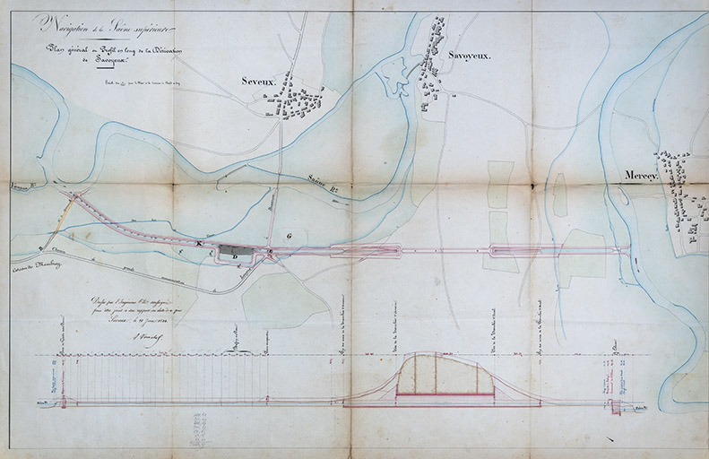 Navigation de la Saône supérieure - Plan général en profil en long de la dérivation de Savoyeux (1844). © Jérôme Mongreville / Région Bourgogne-Franche-Comté, Inventaire du patrimoine - 2020