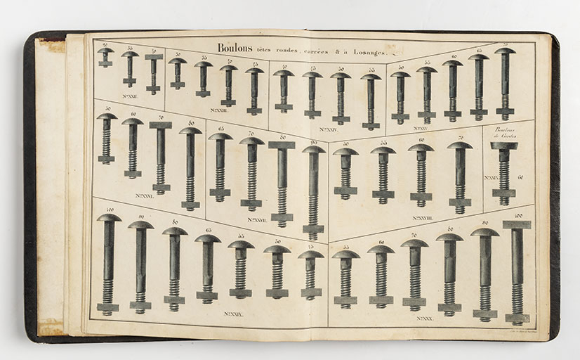 Boulons têtes rondes, carrées & à losanges [planche de catalogue], 1835. © Sonia Dourlot / Région Bourgogne-Franche-Comté, Inventaire du patrimoine - 2020