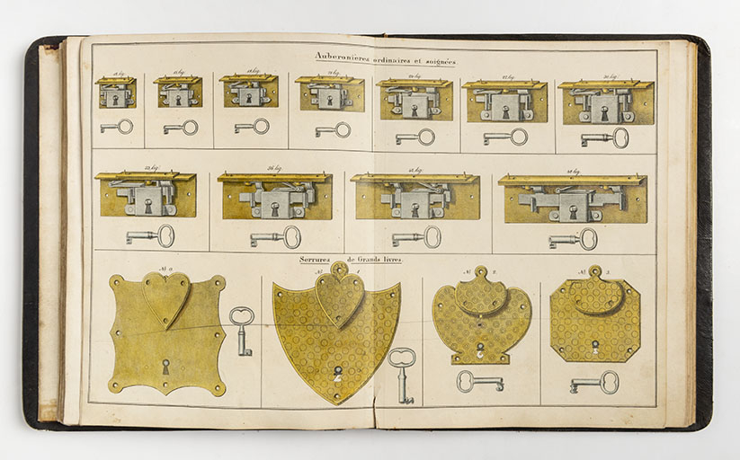 Auberonières ordinaires et soignées [et] Serrures de grands livres [planche de catalogue], 1835. © Sonia Dourlot / Région Bourgogne-Franche-Comté, Inventaire du patrimoine - 2020