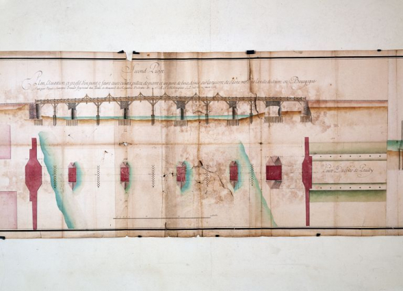 Projet de pont en bois par Jacques Gabriel (12 mars 1726). © Région Bourgogne-Franche-Comté, Inventaire du patrimoine