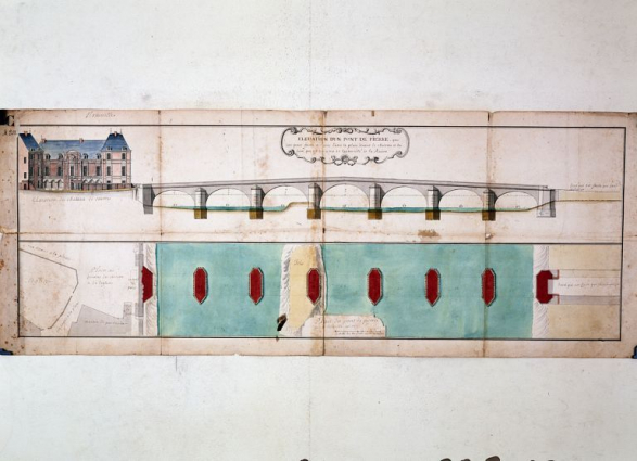 Projet de pont en pierre par Martin de Noinville (1713). © Région Bourgogne-Franche-Comté, Inventaire du patrimoine Projet de pont en pierre par Martin de Noinville (1713). © Région Bourgogne-Franche-Comté, Inventaire du patrimoine