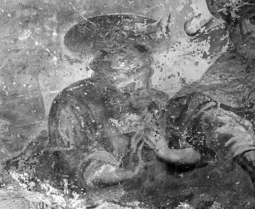 Personnage de droite du groupe de trois, en bas à droite (1991). © Région Bourgogne-Franche-Comté, Inventaire du patrimoine Personnage de droite du groupe de trois, en bas à droite (1991). © Région Bourgogne-Franche-Comté, Inventaire du patrimoine