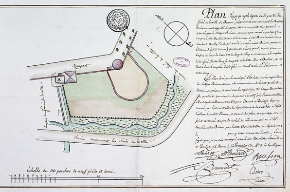 Plan topographique de la partie du fossé de la ville joignant et environnant le bastion anciennement appelé la grosse tour [...] levé le 4 thermidor an IV par Balay, géomètre. © Région Bourgogne-Franche-Comté, Inventaire du patrimoine