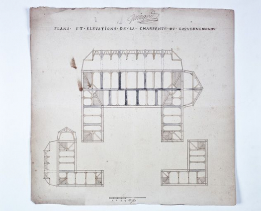 Projet [non réalisé] d'édifier un logement pour le gouverneur sur l'esplanade du château, signé Quinard, vers 1738. © Région Bourgogne-Franche-Comté, Inventaire du patrimoine