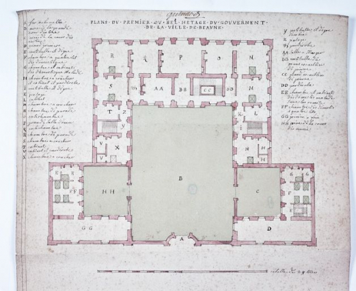 Projet [non réalisé] d'édifier un logement pour le gouverneur sur l'esplanade du château, signé Quinard, vers 1738. © Région Bourgogne-Franche-Comté, Inventaire du patrimoine