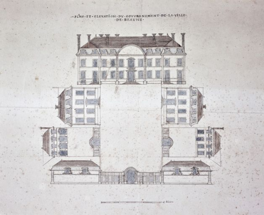 Projet [non réalisé] d'édifier un logement pour le gouverneur sur l'esplanade du château, signé Quinard, vers 1738. © Région Bourgogne-Franche-Comté, Inventaire du patrimoine