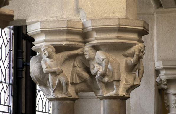 Bâtiment du réfectoire : réfectoire néo-gothique, chapiteaux historiés (devant la fenêtre sud-ouest), beuverie. © Région Bourgogne-Franche-Comté, Inventaire du patrimoine Bâtiment du réfectoire : réfectoire néo-gothique, chapiteaux historiés (devant la fenêtre sud-ouest), beuverie. © Région Bourgogne-Franche-Comté, Inventaire du patrimoine