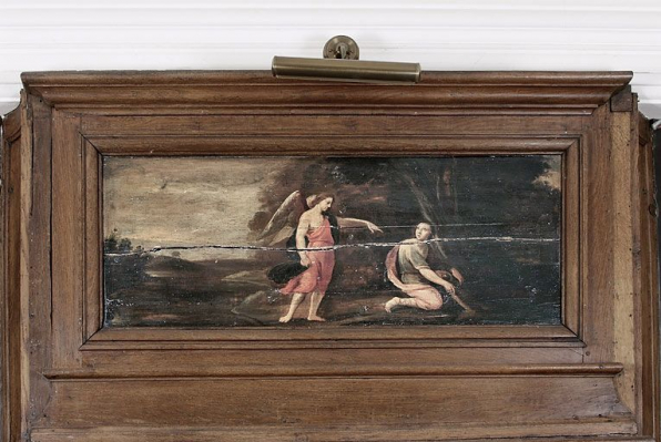 Dessus-de-porte de la chambre dite de la Maîtresse : pêche miraculeuse de Tobie. © Région Bourgogne-Franche-Comté, Inventaire du patrimoine