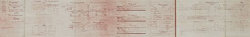 "Chemin d'intérêt commun n° 67 de Branges à Romenay. Reconstruction du pont de la Culée et du pont sur l'écluse de Branges : pont sur l'écluse de Branges : dessins" par Dondin, ingénieur d'arrondissement, visé par Wahl, ingénieur en chef. Il s'agit de copies par procédé azoïde de plans à l'encre. L'ensemble du dossier a été monté en 1838. (Archives VNF-direction territoriale Centre-Bourgogne ; subdivision de Montceau-les-Mines) © Région Bourgogne-Franche-Comté, Inventaire du patrimoine