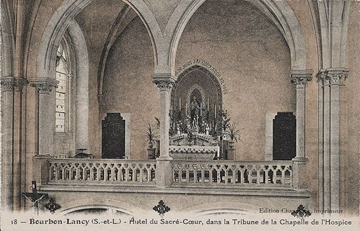 18 - BOURBON-LANCY (S.-et-L.) - Autel du Sacré-Coeur, dans la Tribune de la Chapelle de l'Hospice (Edition Chandioux, Imprimeur). © Région Bourgogne-Franche-Comté, Inventaire du patrimoine