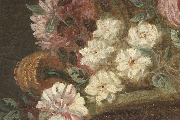 Nature morte au bouquet de fleurs : détail des oeillets et des roses. © Région Bourgogne-Franche-Comté, Inventaire du patrimoine Nature morte au bouquet de fleurs : détail des oeillets et des roses. © Région Bourgogne-Franche-Comté, Inventaire du patrimoine
