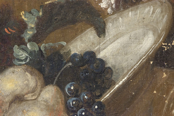 Nature morte au perroquet : détail d'une grappe de raisin. © Région Bourgogne-Franche-Comté, Inventaire du patrimoine Nature morte au perroquet : détail d'une grappe de raisin. © Région Bourgogne-Franche-Comté, Inventaire du patrimoine