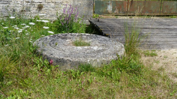 Vue des anciennes meules entreprosées au pied de l'édifice. © Parc national de forêts