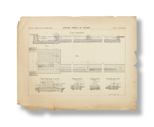 Barrage mobile de Seurre. Plan, coupe et élévation. © Région Bourgogne-Franche-Comté, Inventaire du patrimoine