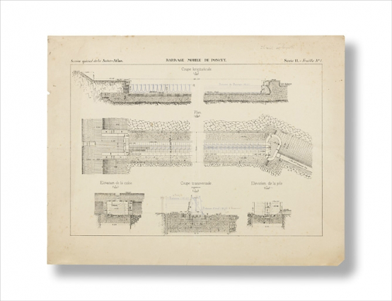 Barrage mobile de Poncey. Plan, coupe et élévation. 1886. © Région Bourgogne-Franche-Comté, Inventaire du patrimoine