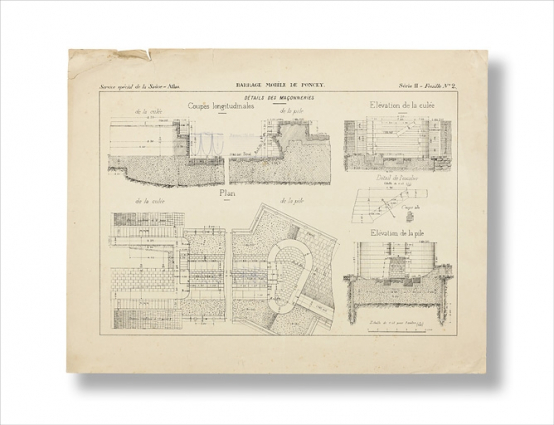 Barrage mobile de Poncey. Détail des maçonneries. 1886. © Région Bourgogne-Franche-Comté, Inventaire du patrimoine