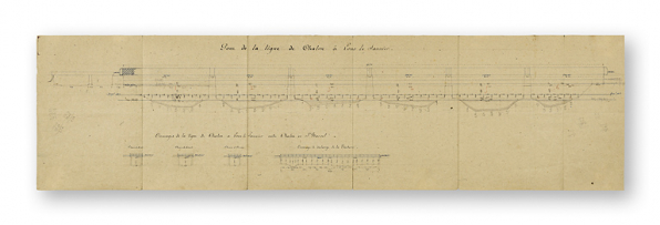 Pont de la ligne de Chalon à Lons le Saunier et ouvrages de décharge. Elévations d'aval. Dessin daté du 5 septembre 1899. © Région Bourgogne-Franche-Comté, Inventaire du patrimoine