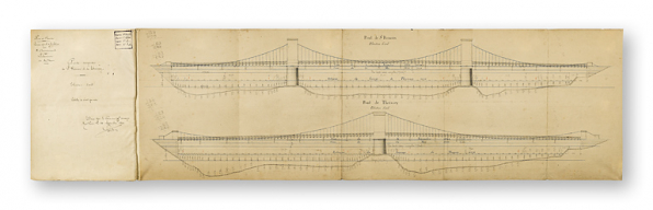 Elévation d'aval du pont suspendu de Saint-Romain. 1899. © Région Bourgogne-Franche-Comté, Inventaire du patrimoine