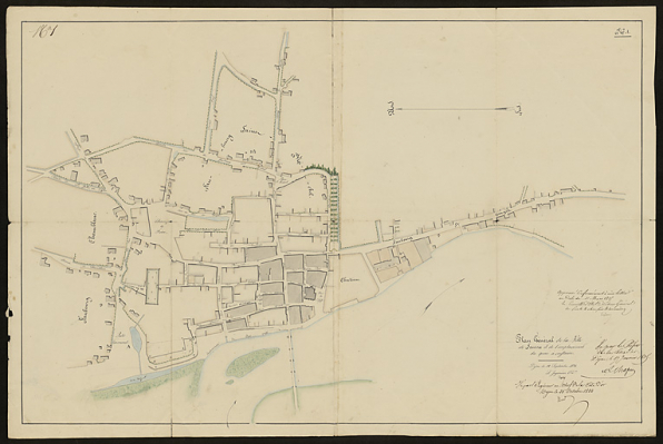 Plan général de la Ville de Seurre et de l'emplacement du quai à construire. 12 septembre 1834. © CD21/F.PETOT/2020