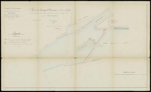 Plan du barrage d'Auxonne et de ses abords à joindre au rapport du sousisgné sur la réclamation présentée le 27 février 1845. © CD21/F.PETOT/2020