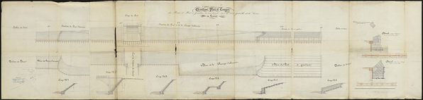 Elévation, plan et coupes des perrés et port à gradins à construire sur la rive gauche de la Saône à Losne. 1838. © CD21/F.PETOT/2020