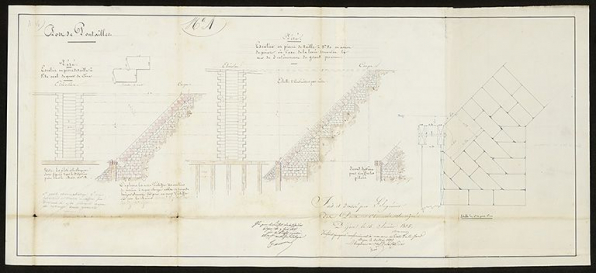 Port de Pontailler. [Escaliers. Coupes et élévations.]. 1835. © CD21/F.PETOT/2020