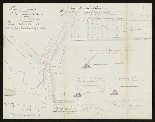 Projet de chemin de halage à construire sur la rive droite de la Saône en amont du pont St Eloy de Pontailler. 1836. © CD21/F.PETOT/2020