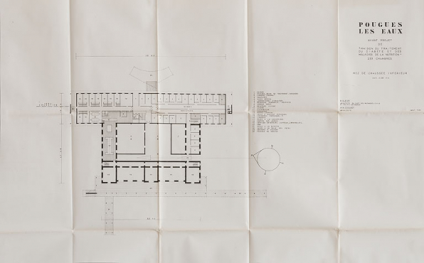 Avant-projet d'une maison du diabète dans le parc thermal, plan du rez-de-chaussée inférieur (1960). © Région Bourgogne-Franche-Comté, Inventaire du patrimoine