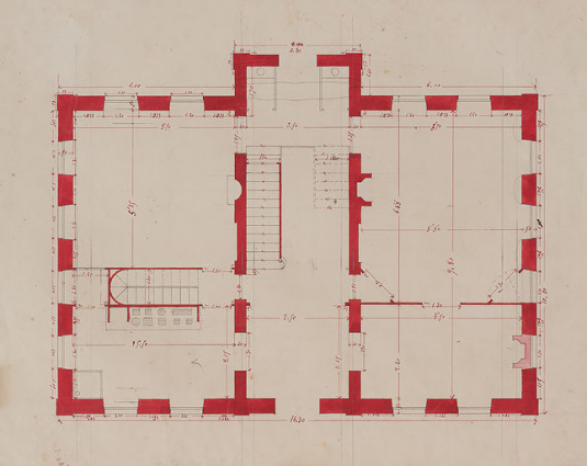 Projet du groupe A, plan du rez-de-chaussée (vers 1858-1862). © Région Bourgogne-Franche-Comté, Inventaire du patrimoine