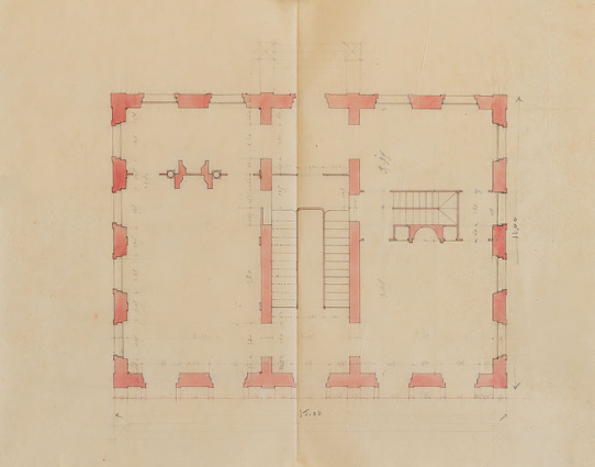 Projet du groupe A, plan du premier étage (vers 1858-1862). © Région Bourgogne-Franche-Comté, Inventaire du patrimoine