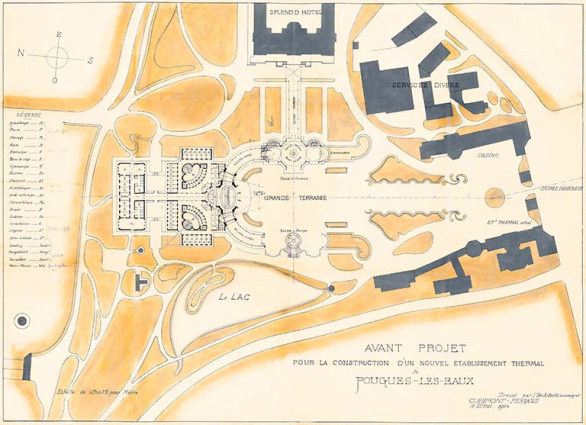 Plan général du projet de nouvel établissement thermal de Charles Arnaud (20 mai 1904). © Région Bourgogne-Franche-Comté, Inventaire du patrimoine