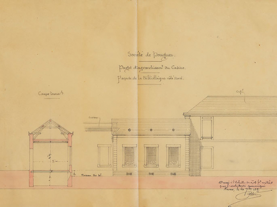 Projet de salle de lecture à l'arrière du kiosque des petits chevaux (1895). © Région Bourgogne-Franche-Comté, Inventaire du patrimoine