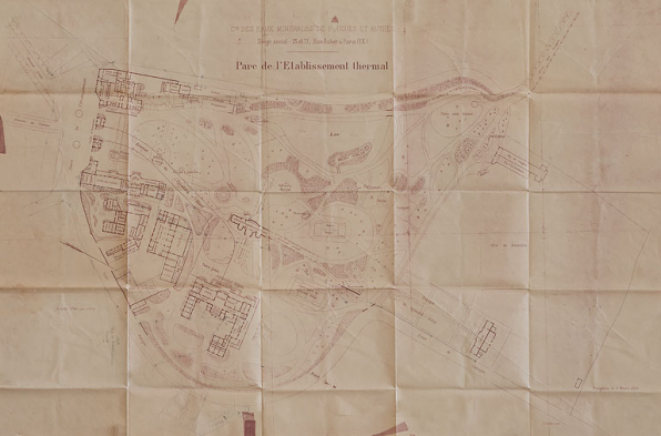 Plan du parc thermal (1906) avec projet d'avenue du Splendid-Hôtel. © Région Bourgogne-Franche-Comté, Inventaire du patrimoine