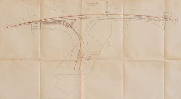 Plan relatif au projet de raccordement de la nouvelle usine d'embouteillage à la voie ferrée (vers 1928). © Région Bourgogne-Franche-Comté, Inventaire du patrimoine