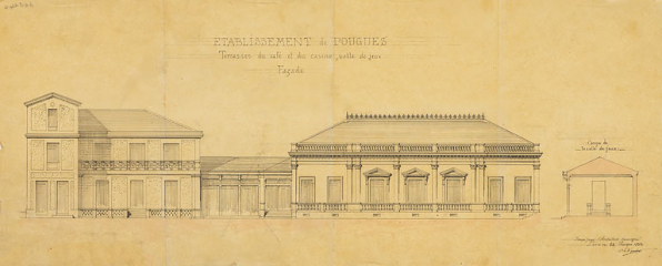 Façade du casino construit en 1860-1863 (à droite) et du cercle construit en 1882 (à gauche). © Région Bourgogne-Franche-Comté, Inventaire du patrimoine