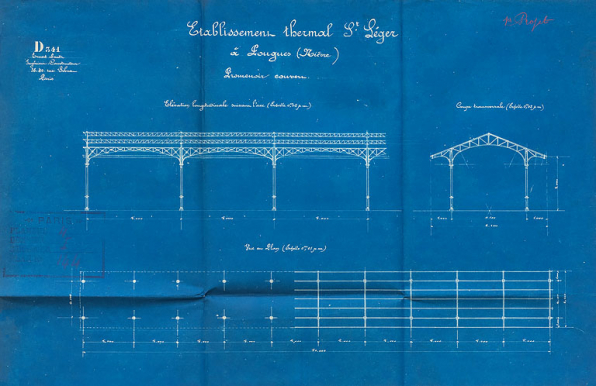 Promenoirs d'Ernest Panz (1895) : plan, coupe et élévation. © Région Bourgogne-Franche-Comté, Inventaire du patrimoine