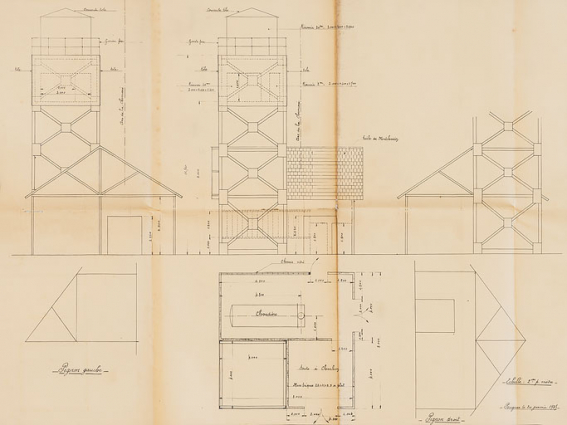 Projet de réservoir au sommet d'une structure métallique (1935). © Région Bourgogne-Franche-Comté, Inventaire du patrimoine